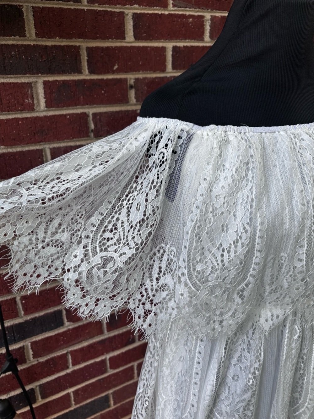 Women’s off Shoulder White Lace Maxi Dress Long Sz L Boho Fairy Coquette - Picture 5 of 15